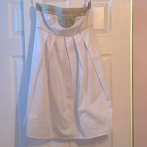 White House Black market strapless white dress with silver/gold detail